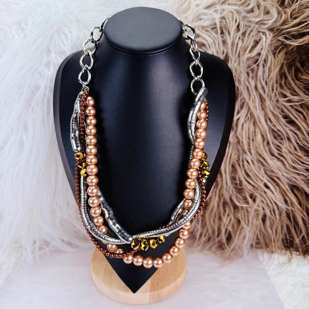 Elegant colorful Multi-Strand Faux Pearl statement Necklace